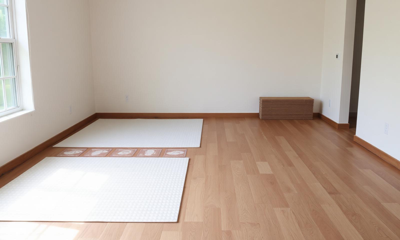 Frisch verlegter Laminatboden mit Trittschalldämmung