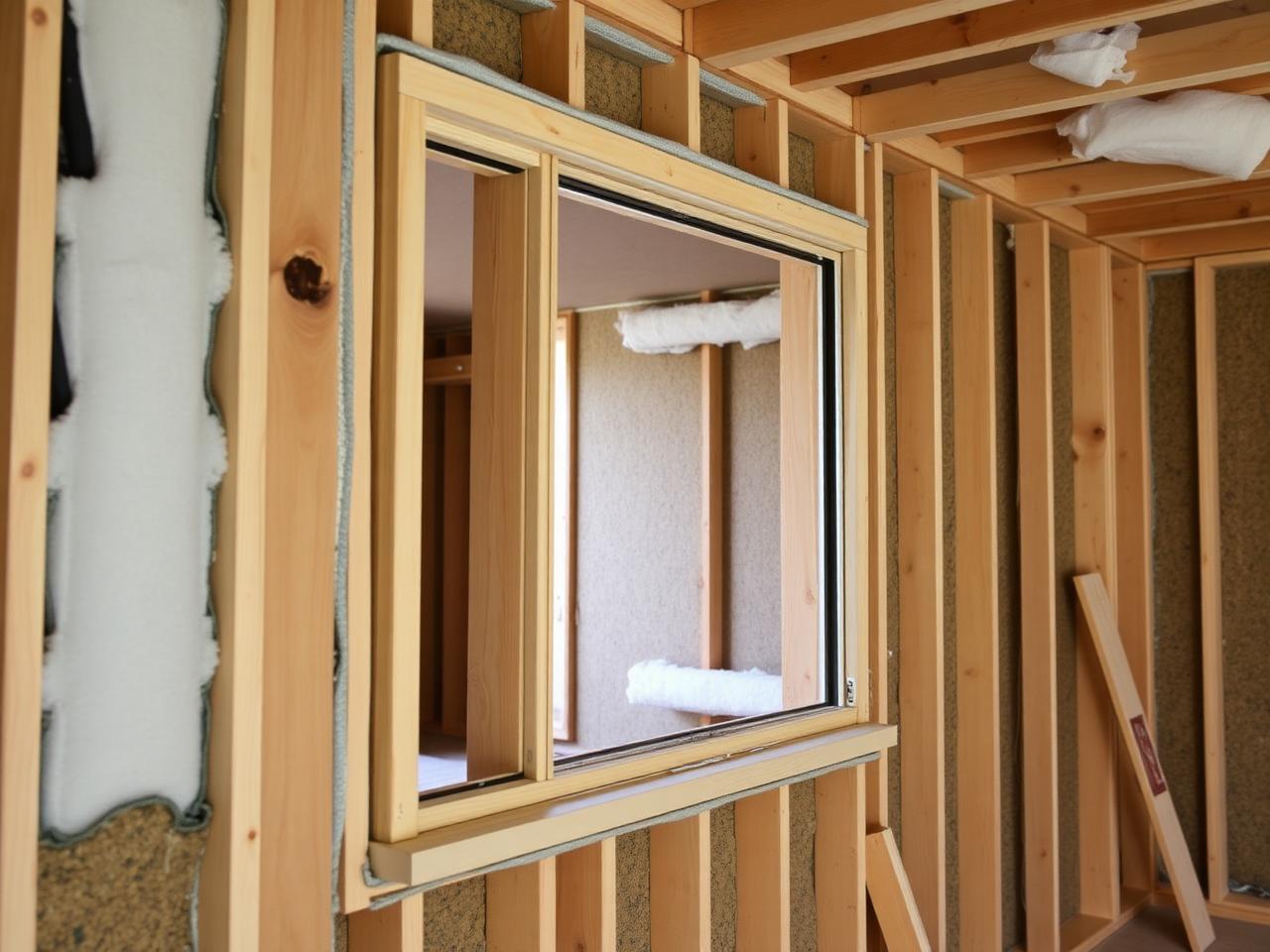 Neu eingebautes Fenster im Holzständerbau mit Dämmung
