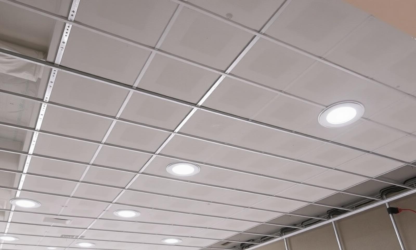 Abgehängte Trockenbau-Decke mit Einbaustrahlern